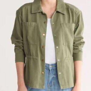 NEW! LUCKY BRAND Olivine Green Spread Collar Snap Close Pocketed Twill Jacket
